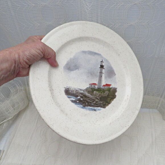 Handmade Ceramic Plate with Lighthouse and Coastal Scene, Nautical Ocean Decor - Picture 6 of 6